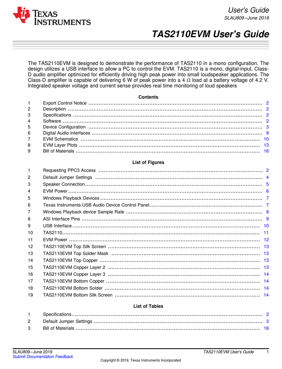 TEXAS INSTRUMENTS TAS2110EVM USER MANUAL Pdf Download ManualsLib