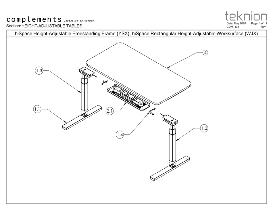 TEKNION COMPLEMENTS HISPACE YSX HEIGHTADJUSTABLE FREESTANDING FRAME