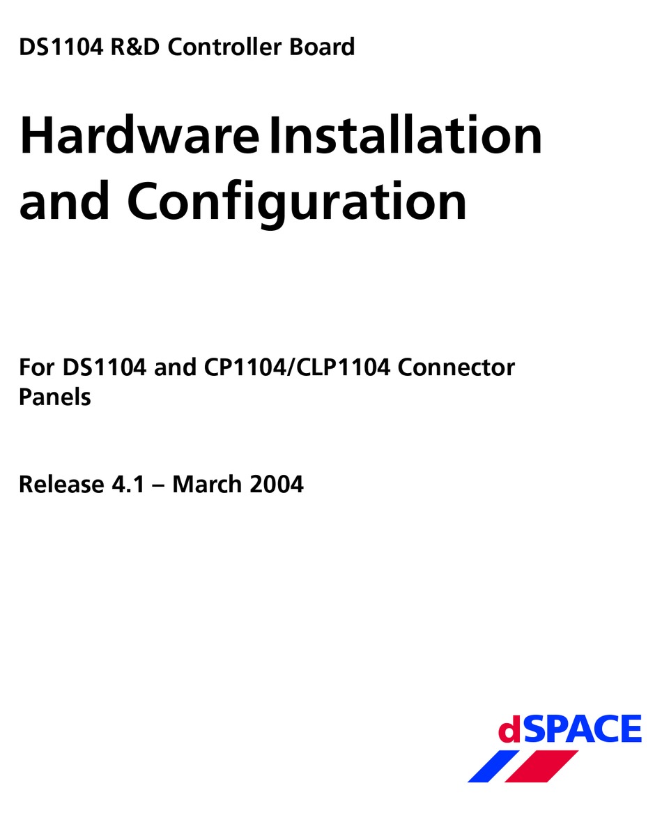 Dspace Ds1104 Hardware Installation And Configuration Pdf Download Manualslib