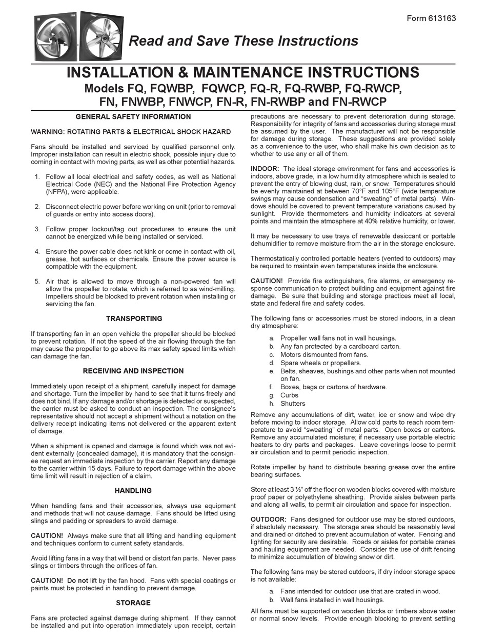 ACME FQ INSTALLATION & MAINTENANCE INSTRUCTIONS MANUAL Pdf Download