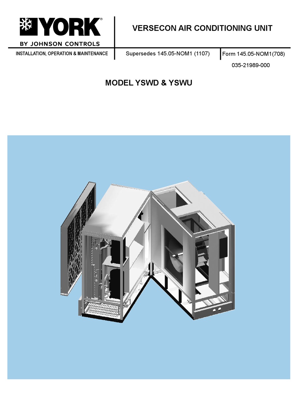 JOHNSON CONTROLS YORK VERSECON YSWD SERIES INSTALLATION OPERATION