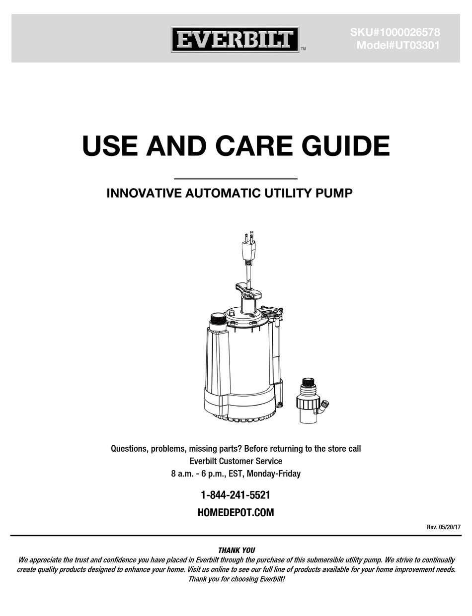 EVERBILT UT03301 USE AND CARE MANUAL Pdf Download ManualsLib