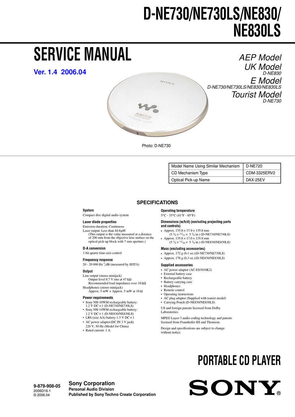 SONY D-NE730 SERVICE MANUAL Pdf Download | ManualsLib