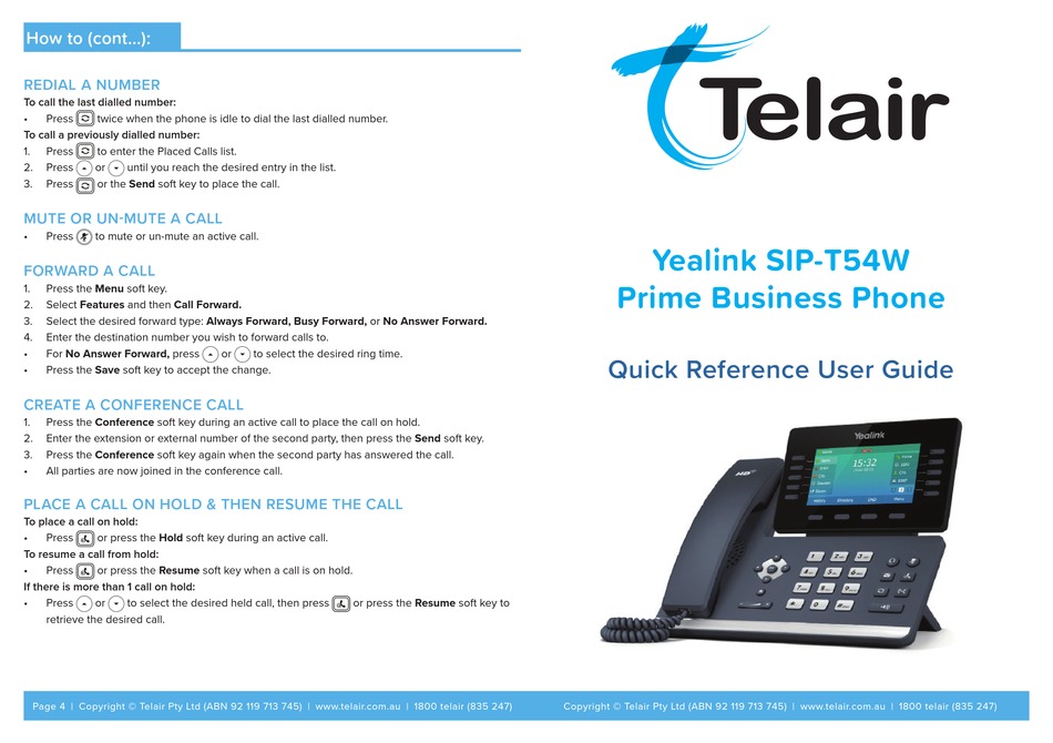 YEALINK SIP-T54W QUICK REFERENCE USER MANUAL Pdf Download | ManualsLib