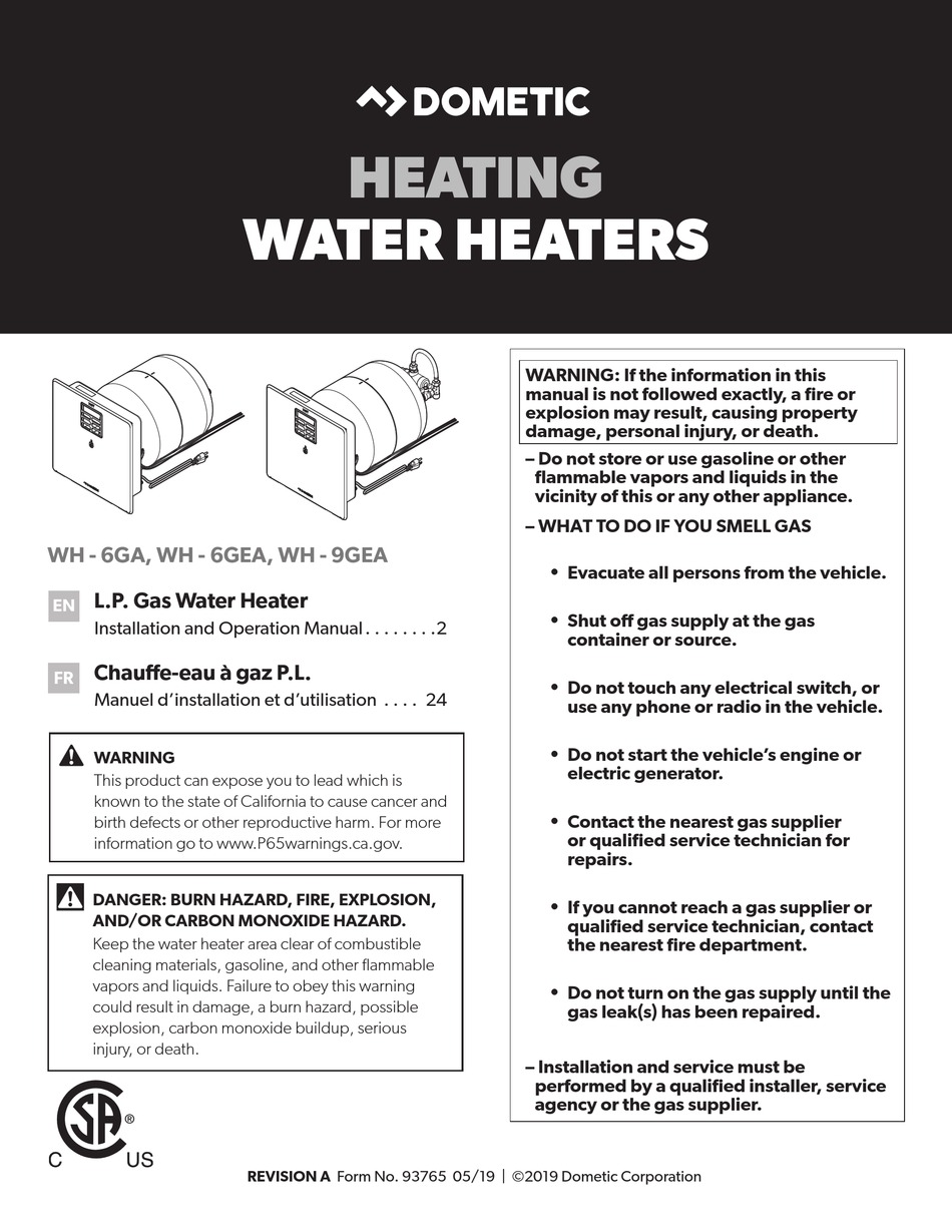 DOMETIC WH6GA INSTALLATION AND OPERATION MANUAL Pdf Download ManualsLib