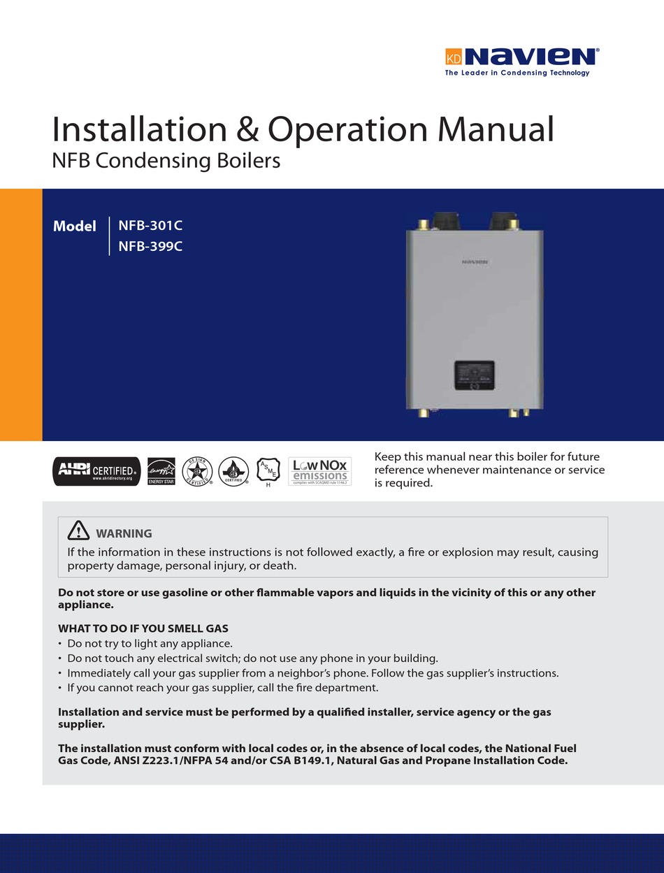 NAVIEN NHB SERIES INSTALLATION u0026 OPERATION MANUAL Pdf Download | ManualsLib