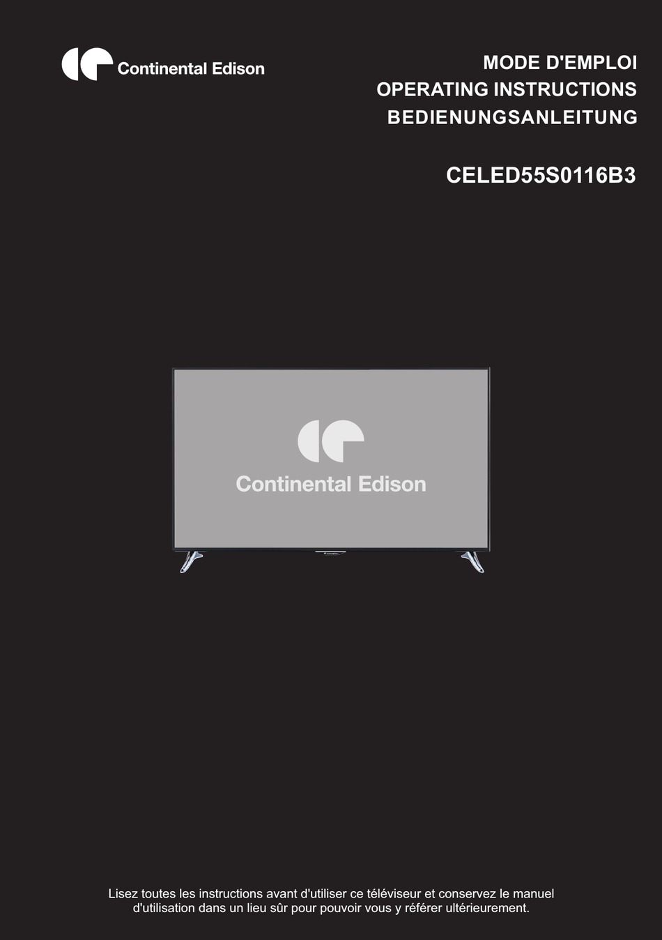 Télécommande de remplacement pour Continental Edison CELED554K0119B3-2