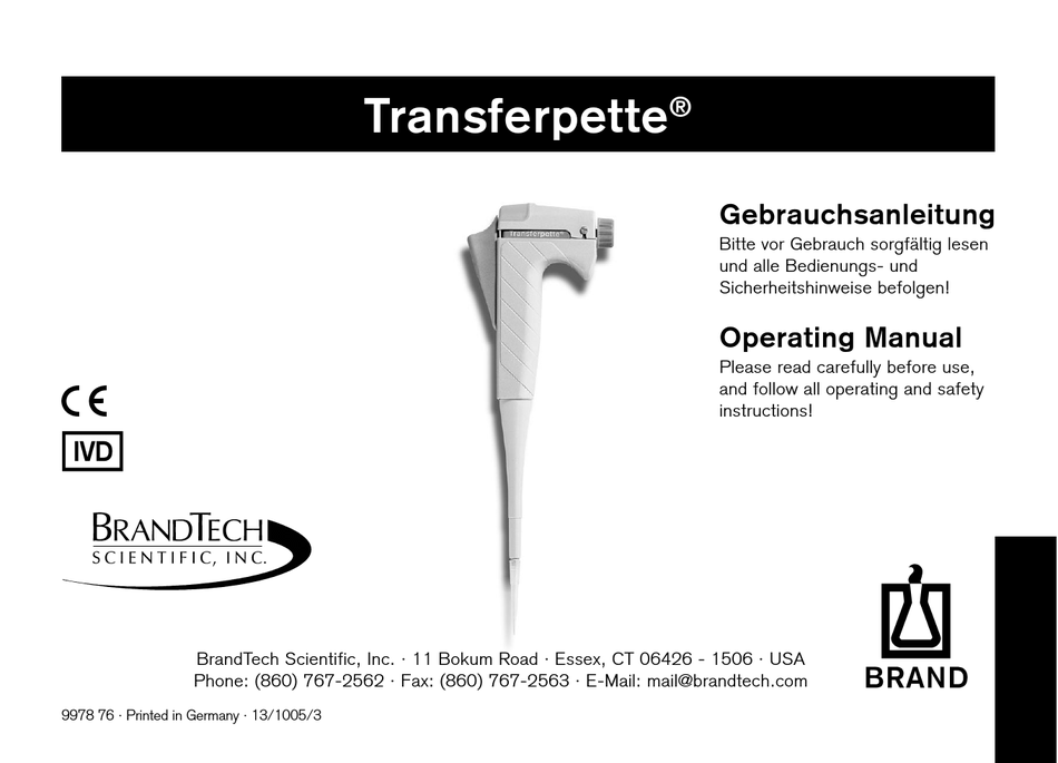 BRANDTECH TRANSFERPETTE OPERATING MANUAL Pdf Download ManualsLib