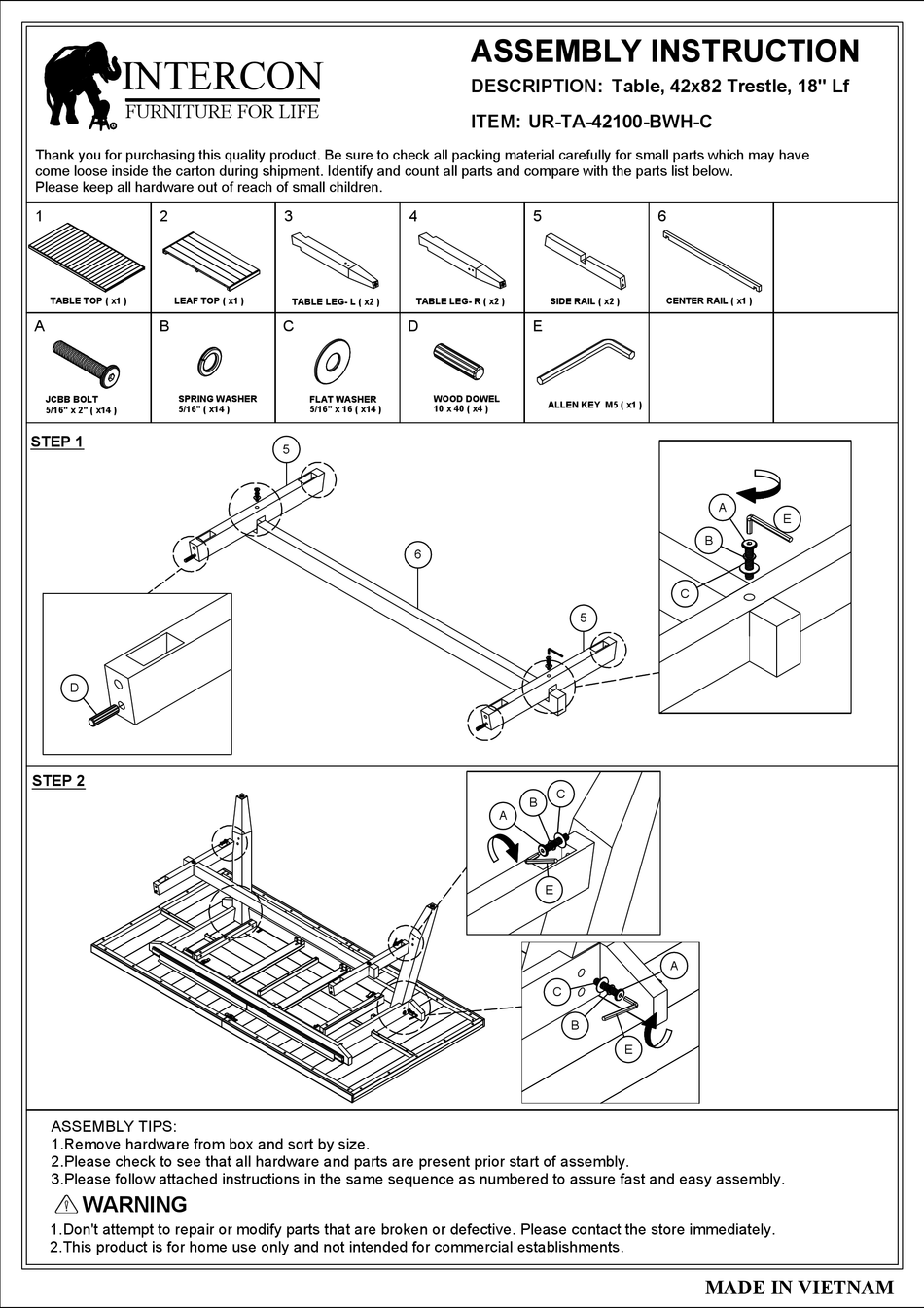 INTERCON UR-TA-42100-BWH-C ASSEMBLY INSTRUCTION Pdf Download | ManualsLib