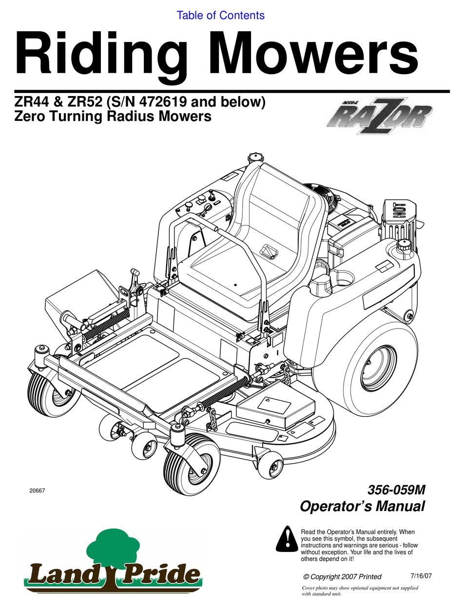 LAND PRIDE RAZOR ZR44 MANUAL Pdf Download ManualsLib