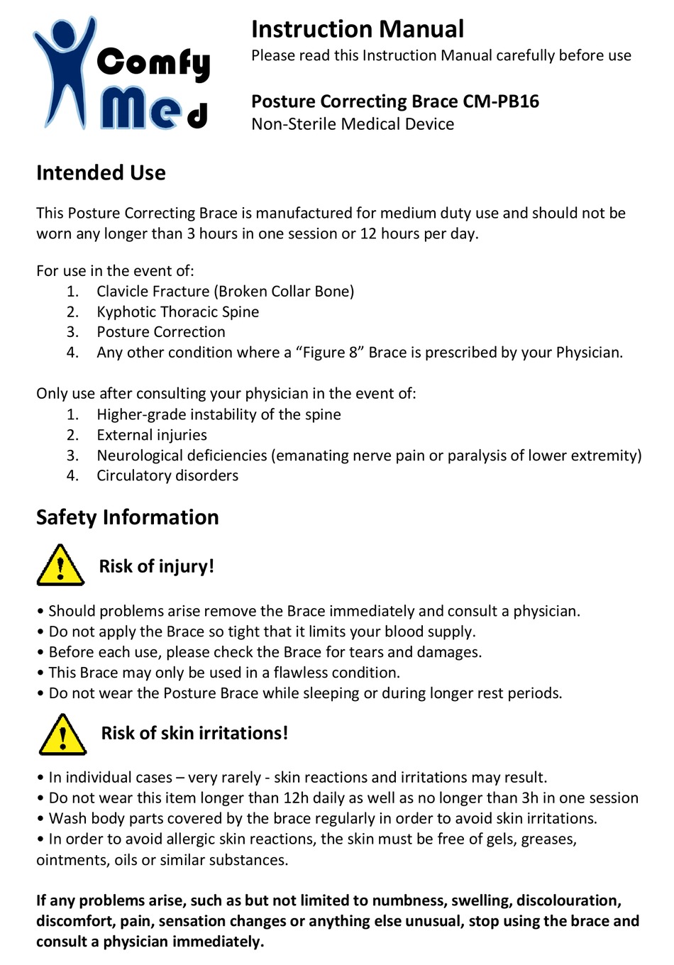 COMFY MED POSTURE CORRECTING BRACE CMPB16 INSTRUCTION MANUAL Pdf