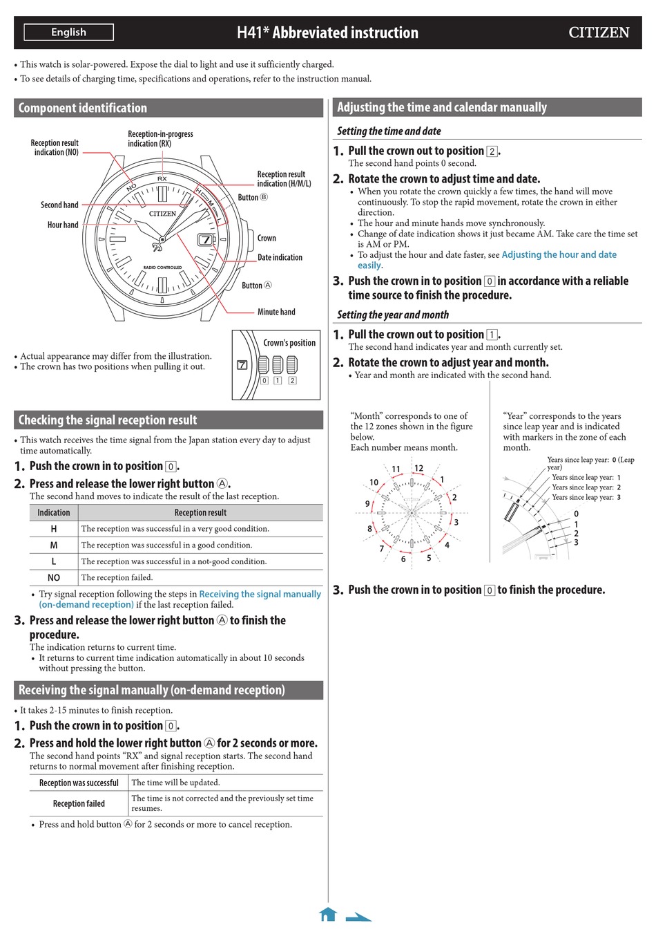 Citizen H41 Series Abbreviated Instruction Pdf Download Manualslib