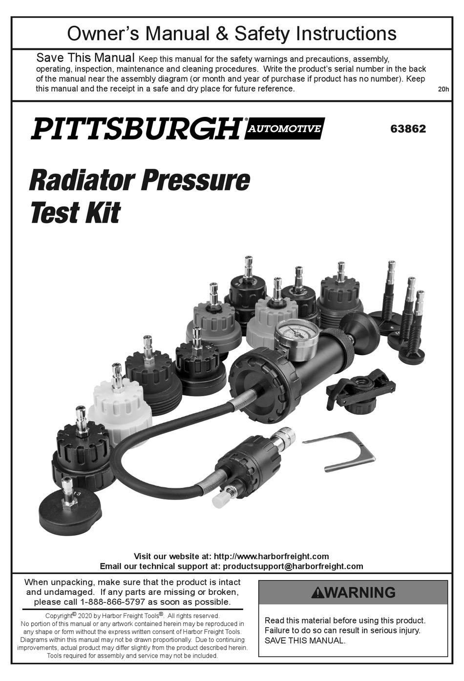 HARBOR FREIGHT TOOLS PITTSBURGH AUTOMOTIVE 63862 OWNER'S MANUAL