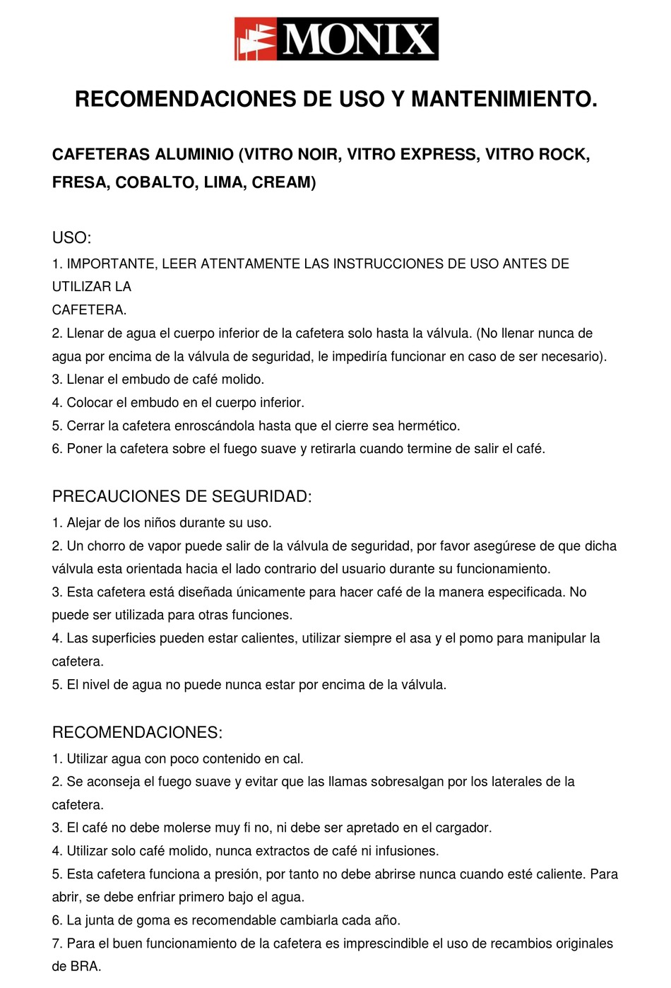 MONIX VITRO NOIR INSTRUCTIONS FOR USE Pdf Download | ManualsLib