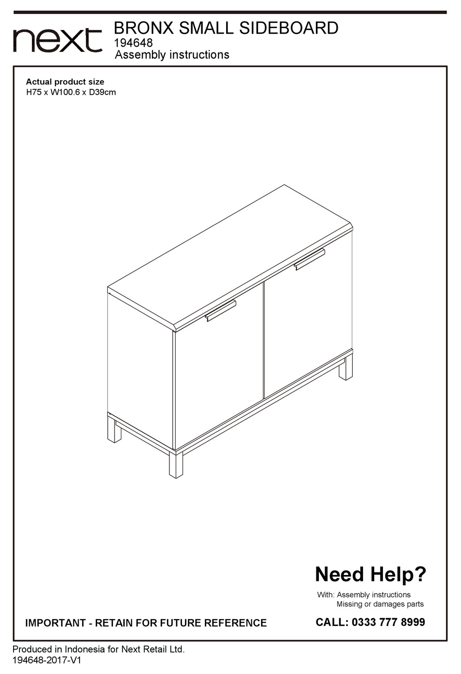 NEXT BRONX SMALL SIDEBOARD 194648 ASSEMBLY INSTRUCTIONS MANUAL Pdf