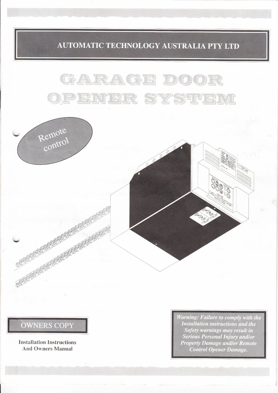 AUTOMATIC TECHNOLOGY AUSTRALIA SECURALIFT GDO 2V4 INSTALLATION