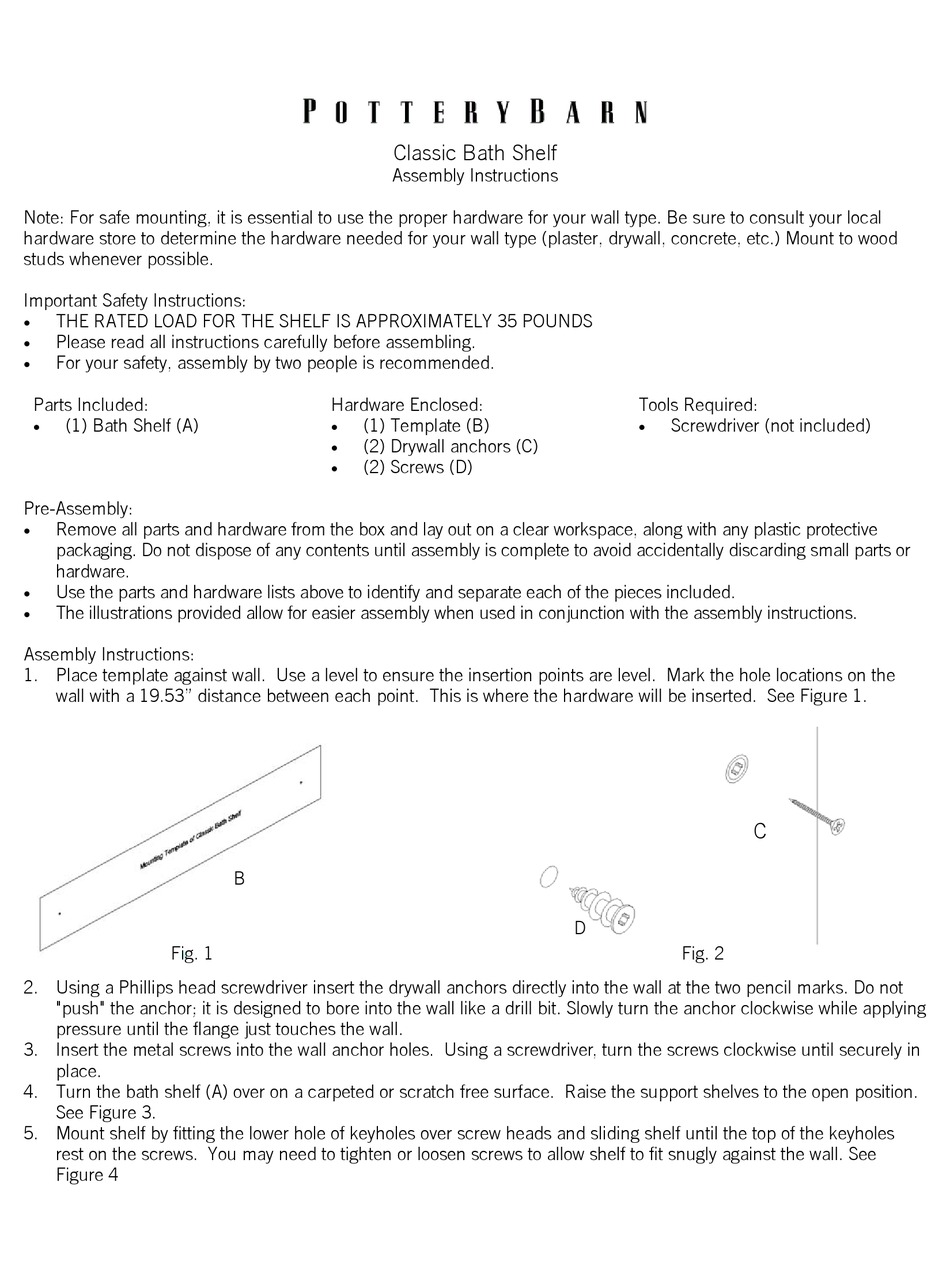 POTTERY BARN CLASSIC BATH SHELF ASSEMBLY INSTRUCTIONS Pdf Download ManualsLib