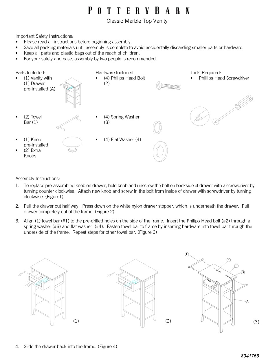 POTTERY BARN CLASSIC MARBLE TOP VANITY MANUAL Pdf Download ManualsLib