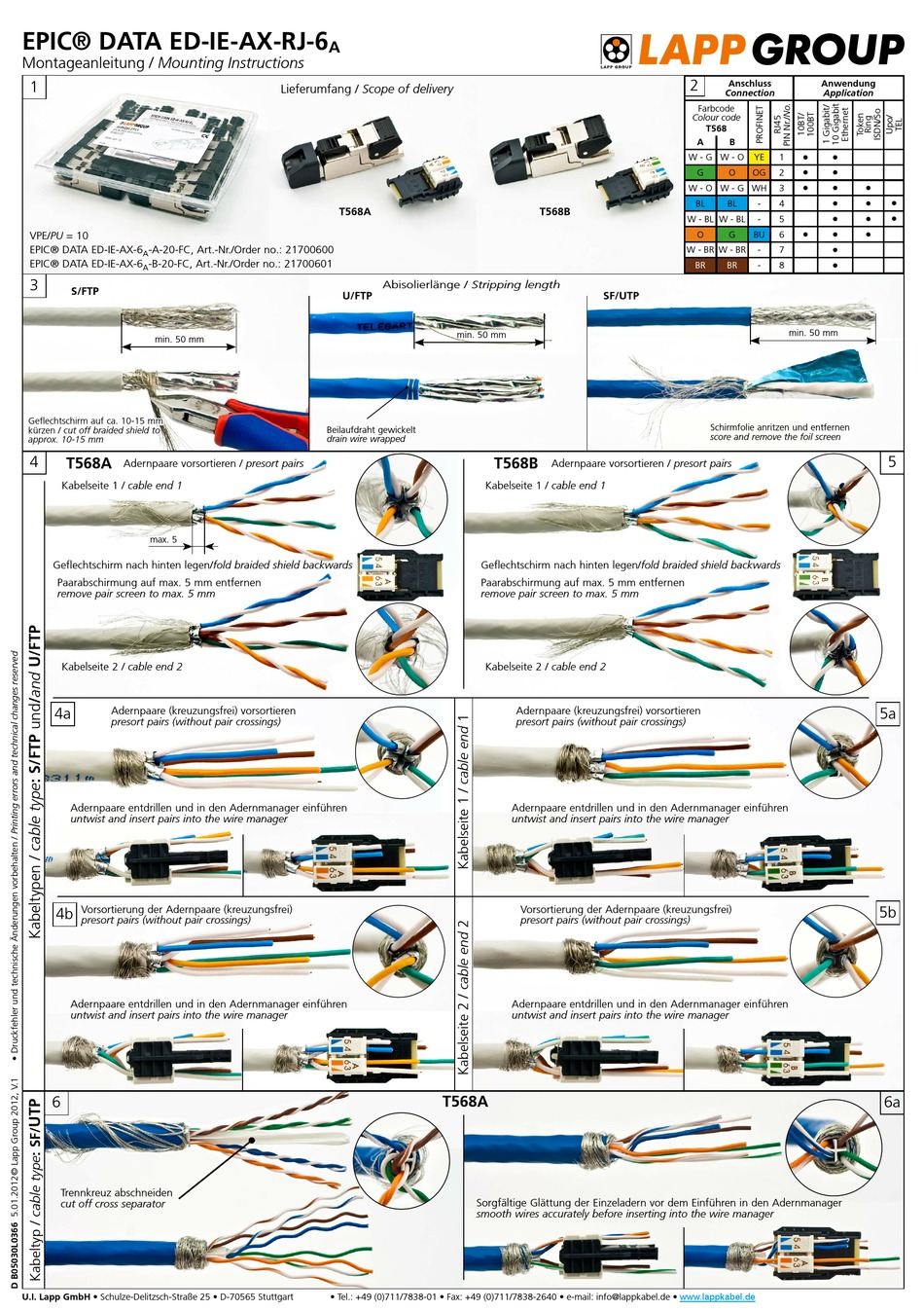 LAPP GROUP EPIC DATA ED-IE-AX-RJ-6A SERIES MOUNTING INSTRUCTIONS Pdf ...