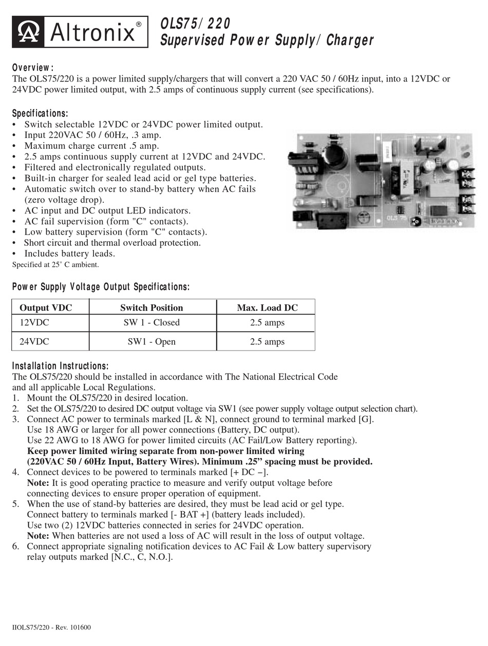 ALTRONIX OLS75 220 QUICK START MANUAL Pdf Download ManualsLib