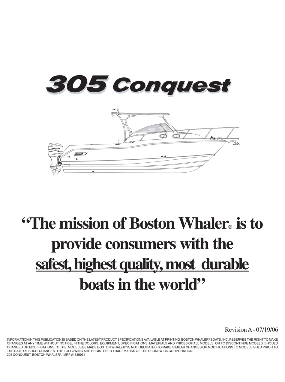 BOSTON WHALER 305 CONQUEST OWNER'S MANUAL Pdf Download | ManualsLib