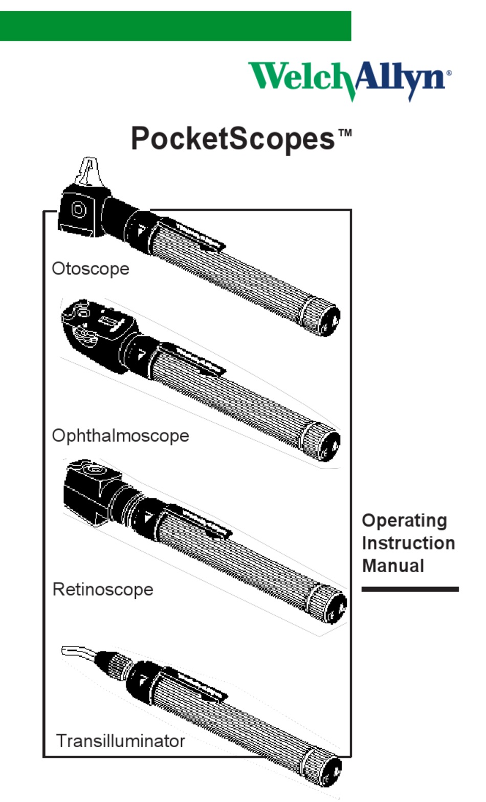 WELCH ALLYN POCKETSCOPES OTOSCOPE OPERATING INSTRUCTIONS MANUAL Pdf