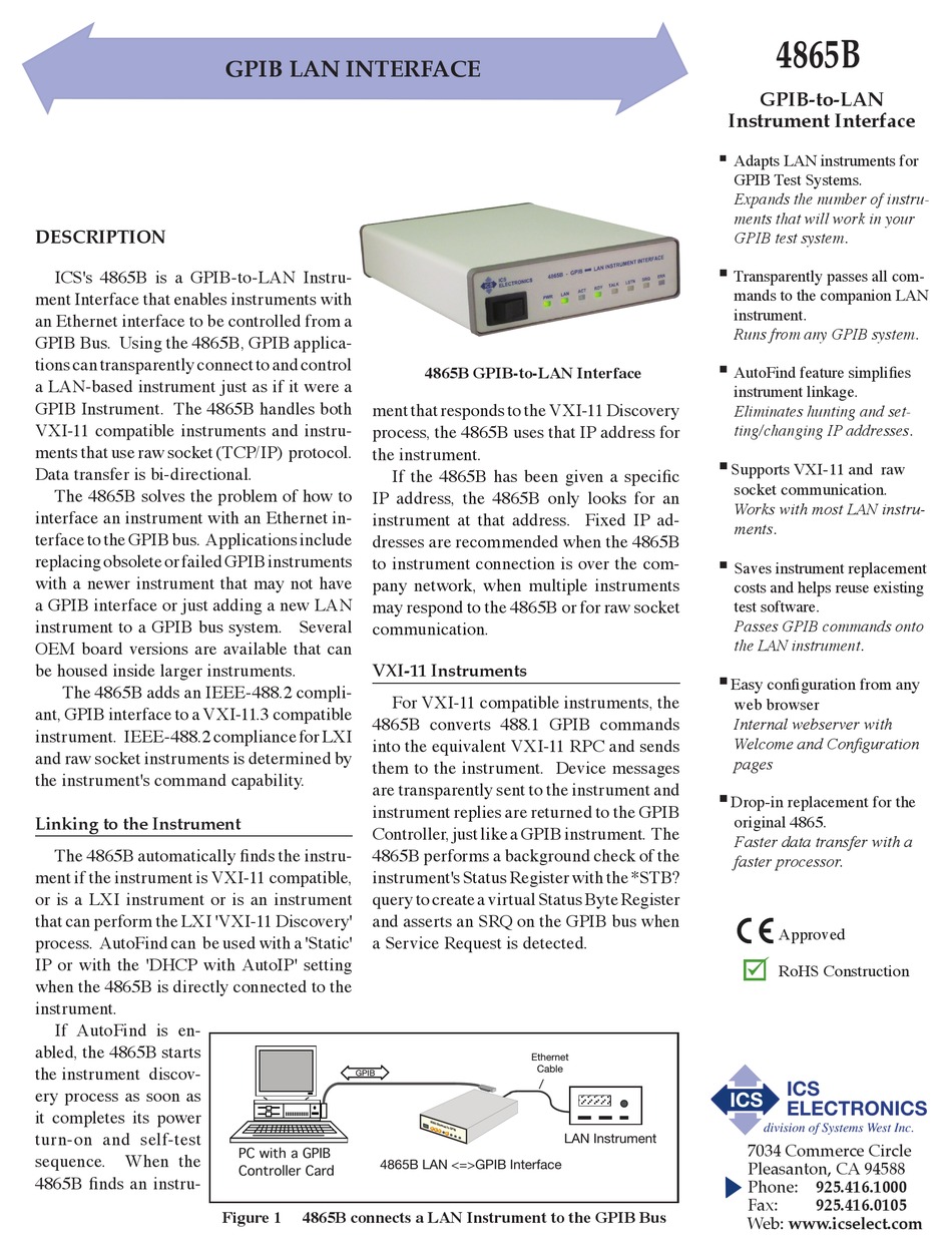 Ics Electronics 4865b Quick Start Manual Pdf Download Manualslib