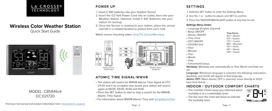LA CROSSE TECHNOLOGY C85845V4 QUICK START MANUAL Pdf Download | ManualsLib