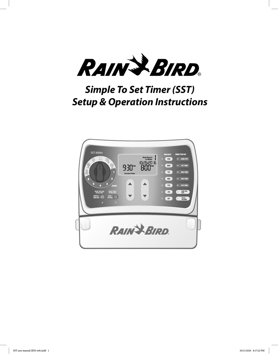 RAIN BIRD SST-600IN SETUP & OPERATION INSTRUCTIONS Pdf Download