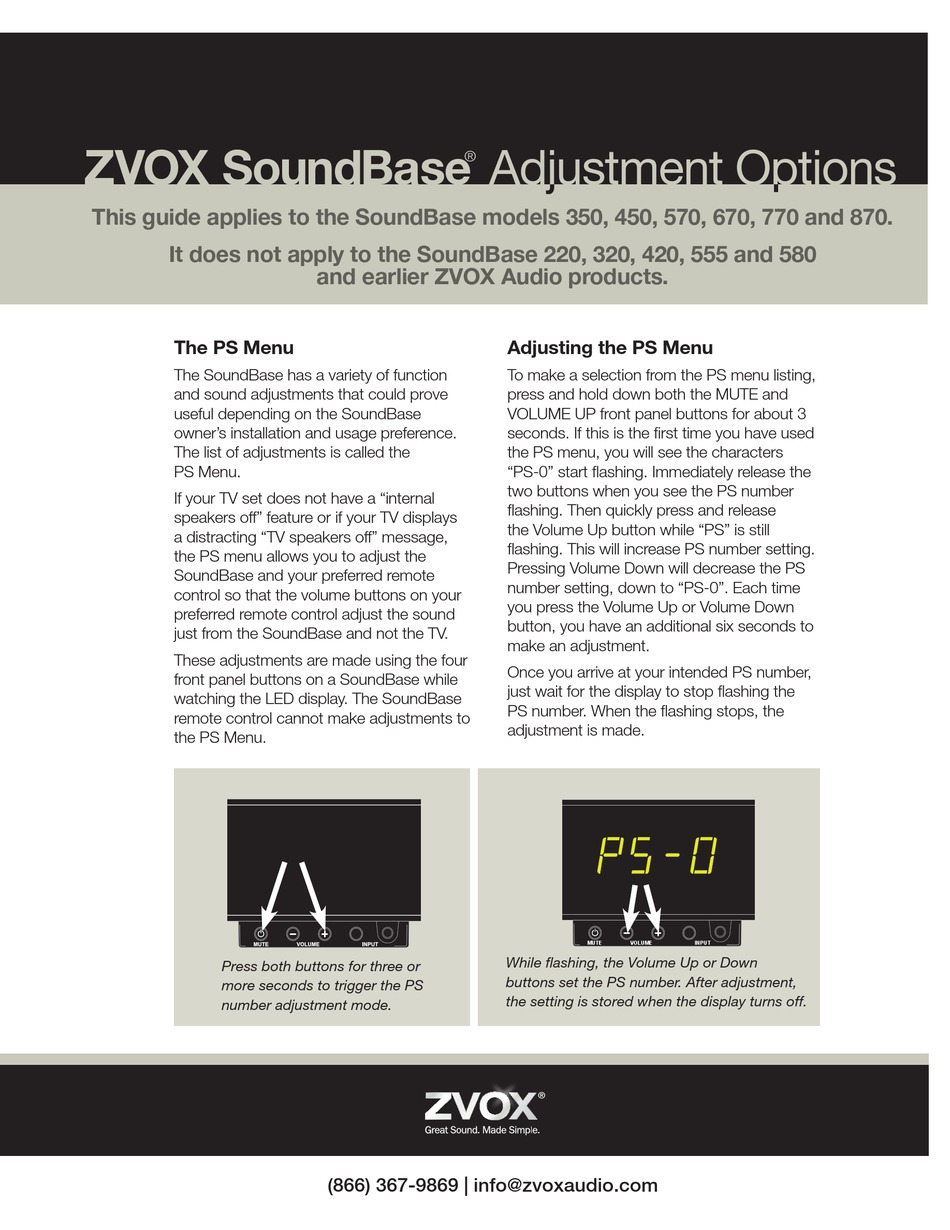 ZVOX AUDIO SOUNDBASE 350 MANUAL Pdf Download | ManualsLib