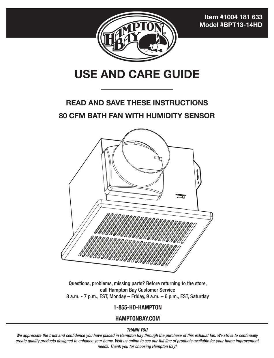 HAMPTON BAY BPT13-14HD USE AND CARE MANUAL Pdf Download | ManualsLib