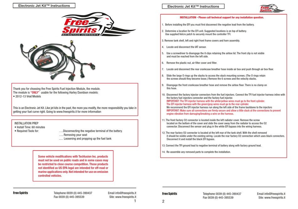 FREE SPIRITS ELECTRONIC JET KIT INSTRUCTIONS Pdf Download ManualsLib