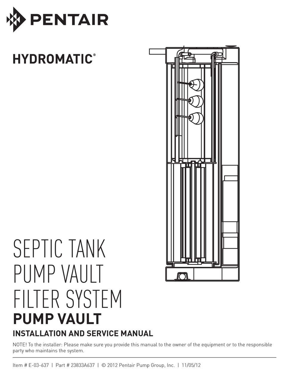 PENTAIR HYDROMATIC PUMP VAULT INSTALLATION AND SERVICE MANUAL Pdf