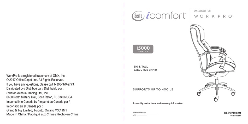 Omx Workpro Serta Icomfort I5000 Series, Serta Icomfort I5000 Big And Tall Executive Chair Manual