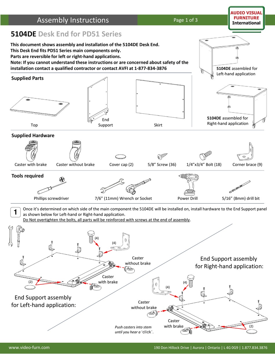 VIDEO FURNITURE INTERNATIONAL 5104DE ASSEMBLY INSTRUCTIONS Pdf Download