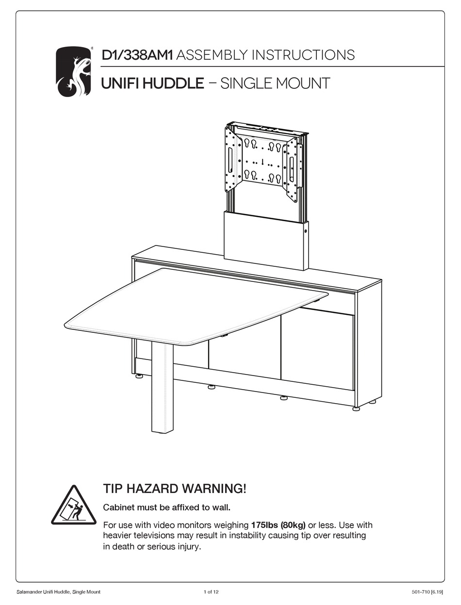 SALAMANDER DESIGNS UNIFI HUDDLE D1/338AM1 ASSEMBLY INSTRUCTIONS MANUAL