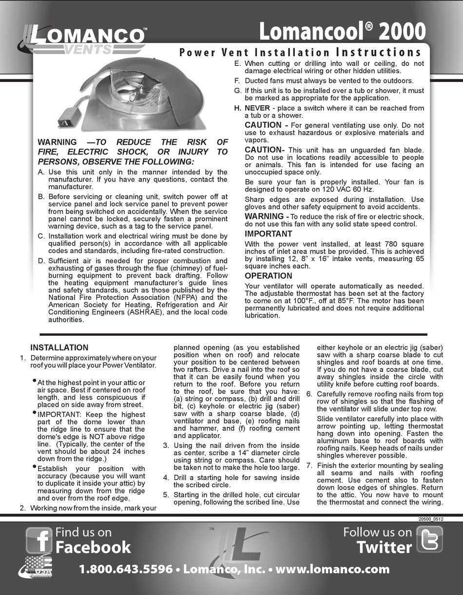 LOMANCO LOMANCOOL 2000 INSTALLATION INSTRUCTIONS Pdf Download ManualsLib