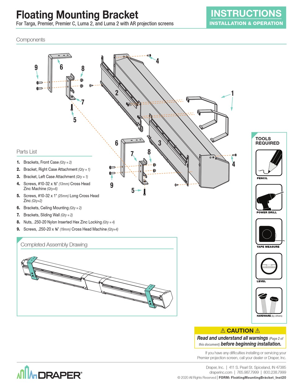 DRAPER 227025 INSTRUCTIONS INSTALLATION & OPERATION Pdf Download