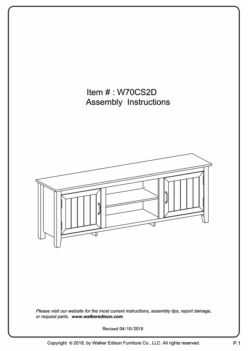 WALKER EDISON W70CS2D ASSEMBLY INSTRUCTIONS MANUAL Pdf Download