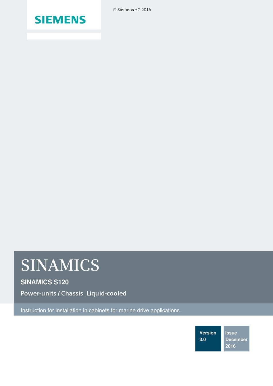 SIEMENS SINAMICS S120 INSTRUCTION FOR INSTALLATION IN CABINETS FOR ...