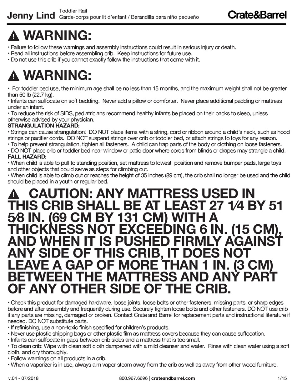 CRATE&BARREL JENNY LIND TODDLER RAIL ASSEMBLY INSTRUCTIONS MANUAL Pdf