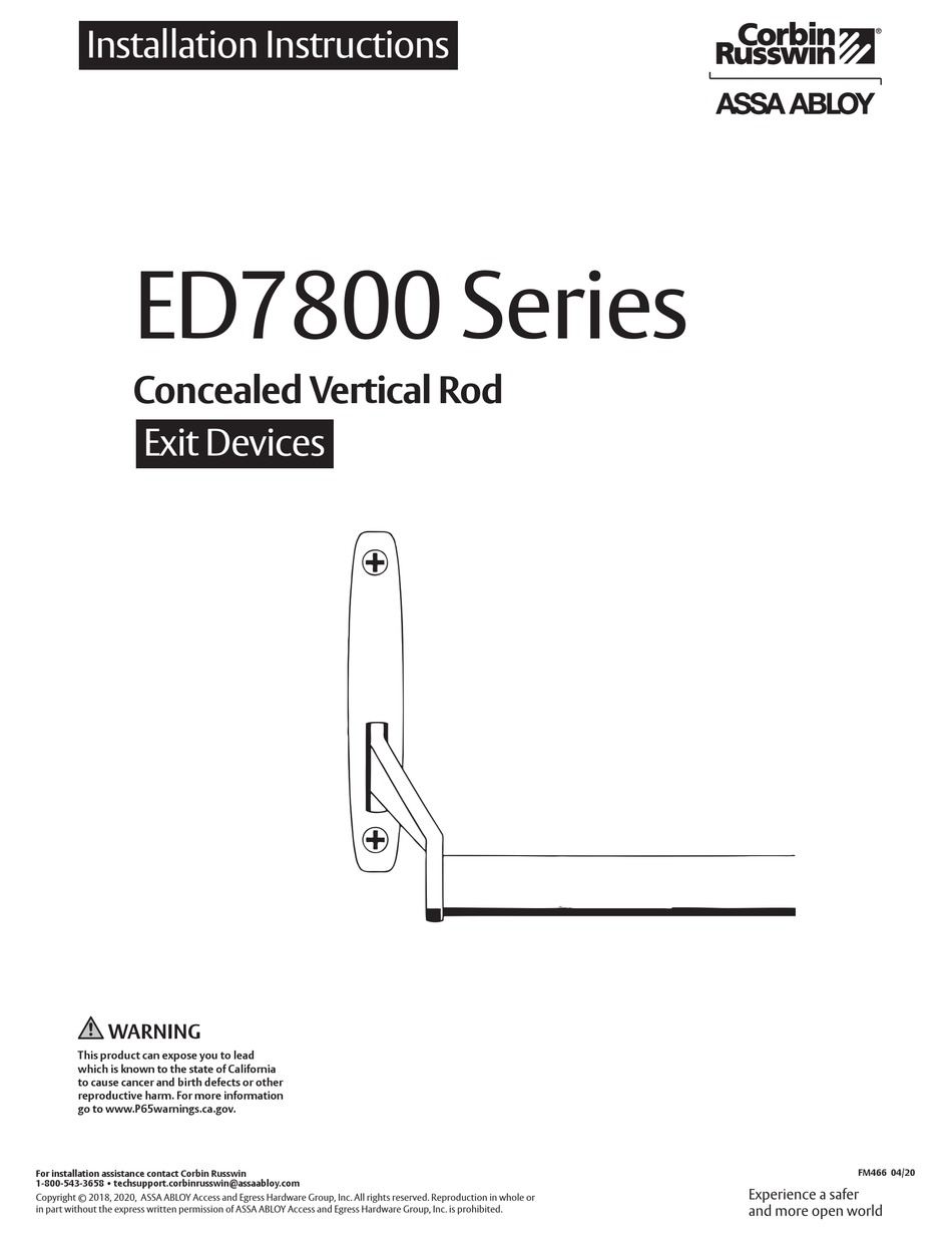ASSA ABLOY CORBIN RUSSWIN ED7800 SERIES INSTALLATION INSTRUCTIONS