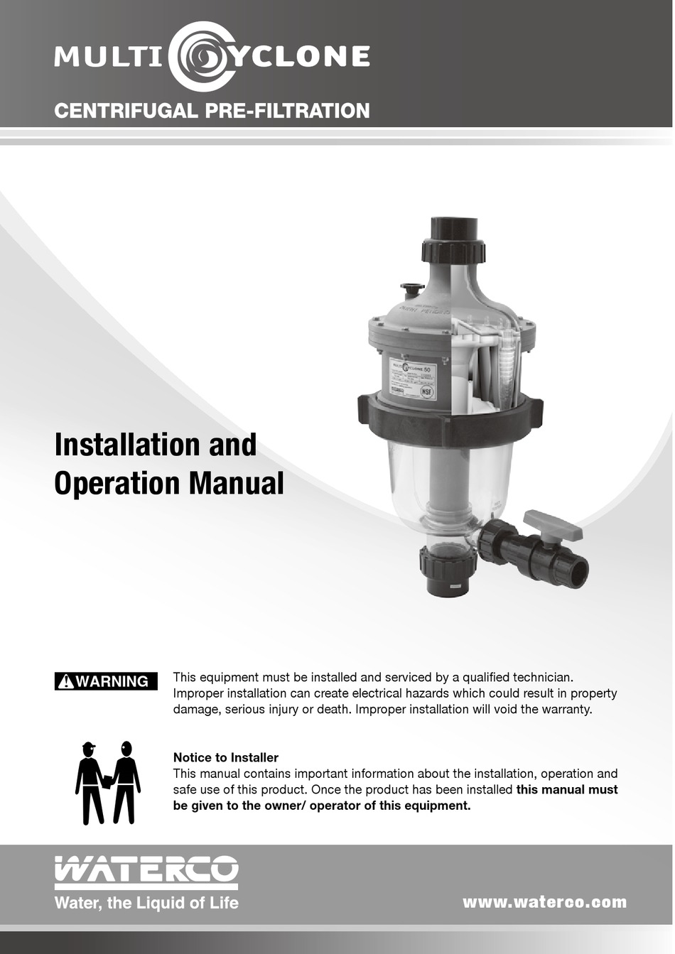 WATERCO MULTICYCLONE INSTALLATION AND OPERATION MANUAL Pdf Download
