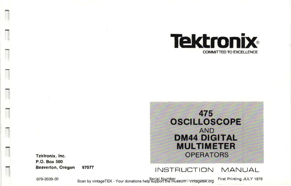 Tektronix TEKTRONIX 475/Dm44 Oscilloscope & Multimètre Instructions Manuel Livre 345 