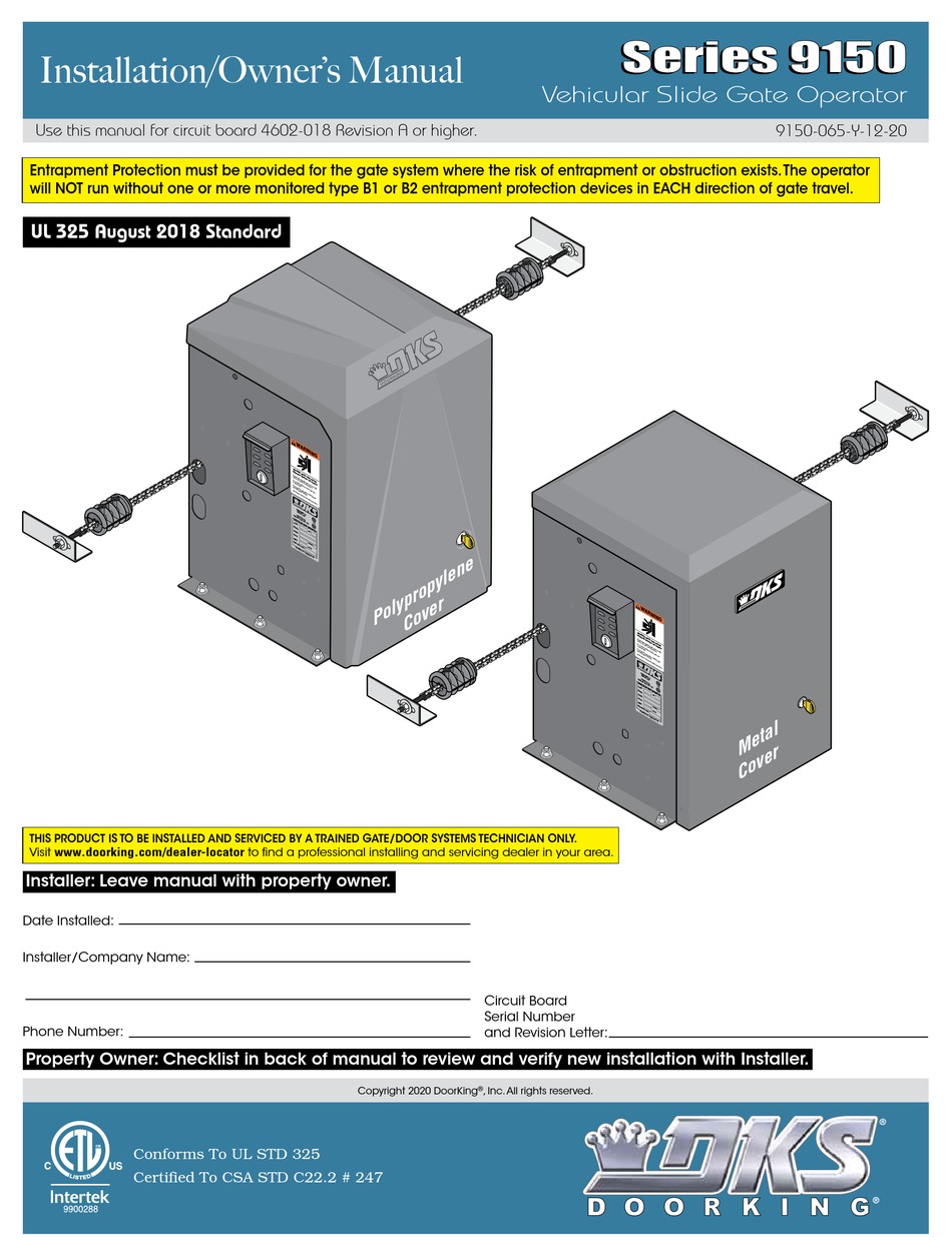 DOORKING 9150 SERIES INSTALLATION & OWNER'S MANUAL Pdf Download