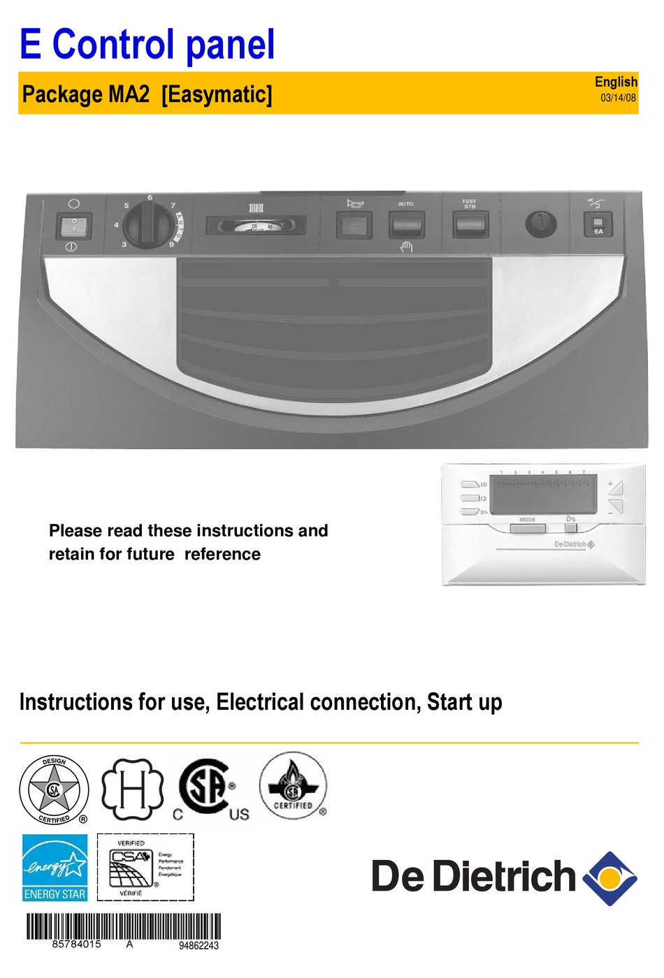 DEDIETRICH EASYMATIC INSTRUCTIONS FOR USE, ELECTRICAL CONNECTION, START