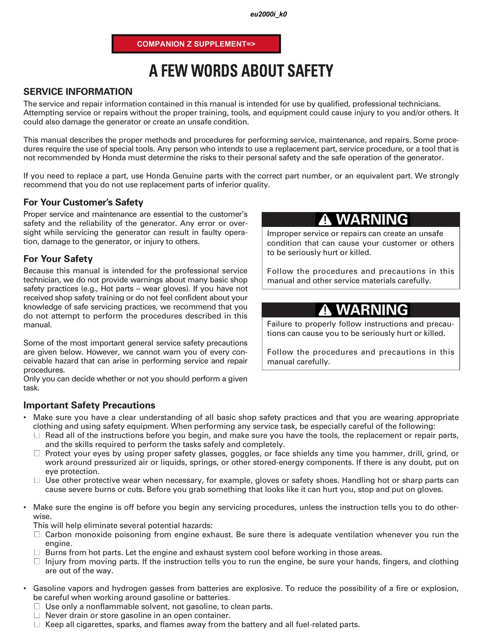 HONDA EU2000I MANUAL Pdf Download | ManualsLib