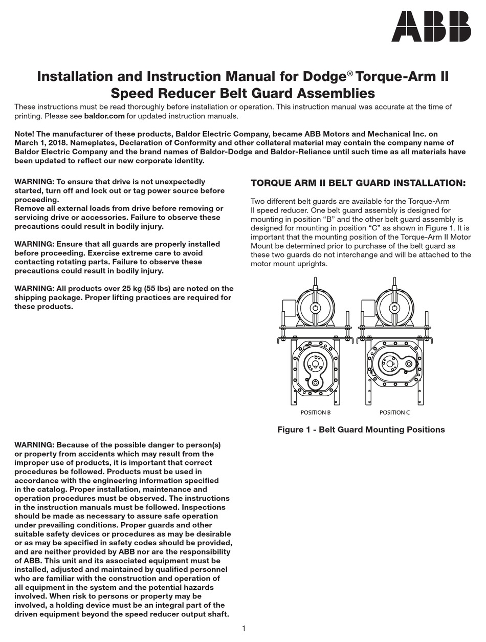 ABB DODGE TORQUEARM II INSTALLATION AND INSTRUCTION MANUAL Pdf