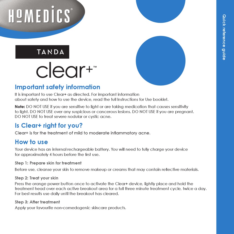 HOMEDICS TANDA CLEAR+ QUICK REFERENCE MANUAL Pdf Download ManualsLib