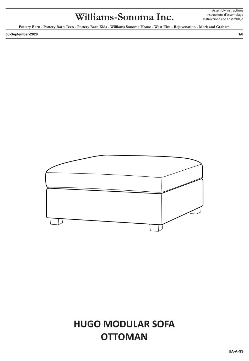 WILLIAMSSONOMA HUGO MODULAR SOFA OTTOMAN ASSEMBLY INSTRUCTIONS MANUAL